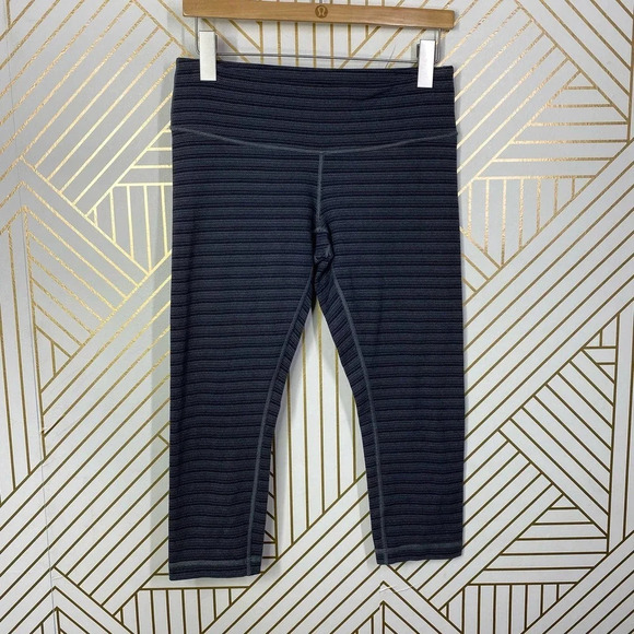 Lululemon Wunder Under Crop Textured Stripe‎ Slate Deep Coal Size US 8 - Picture 1 of 8